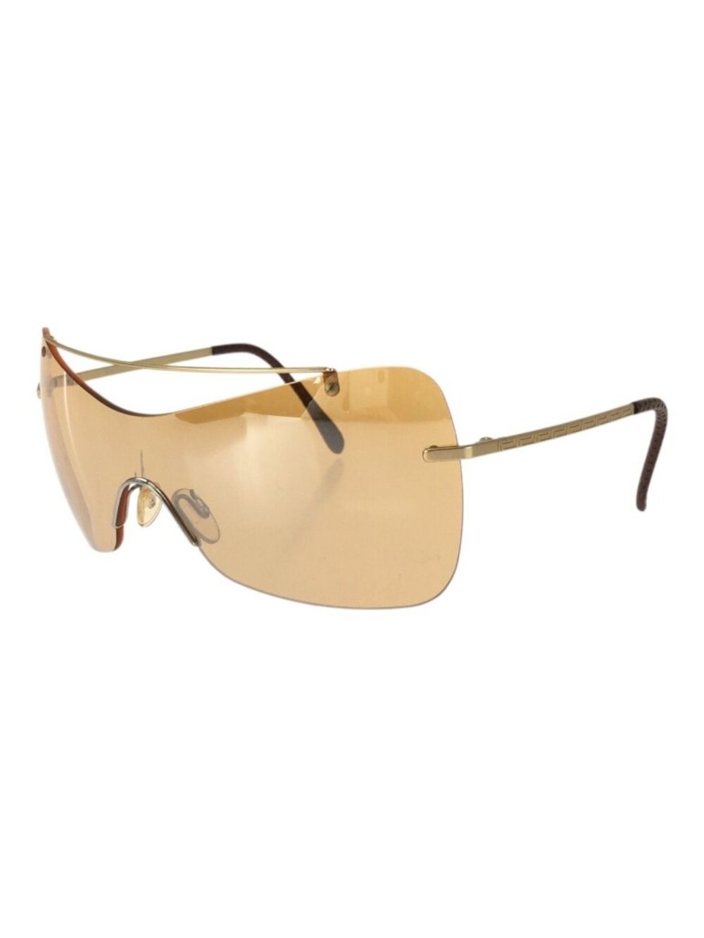 Versace Shield Orange Gold Metal Acetate Sunglasses Eyewear